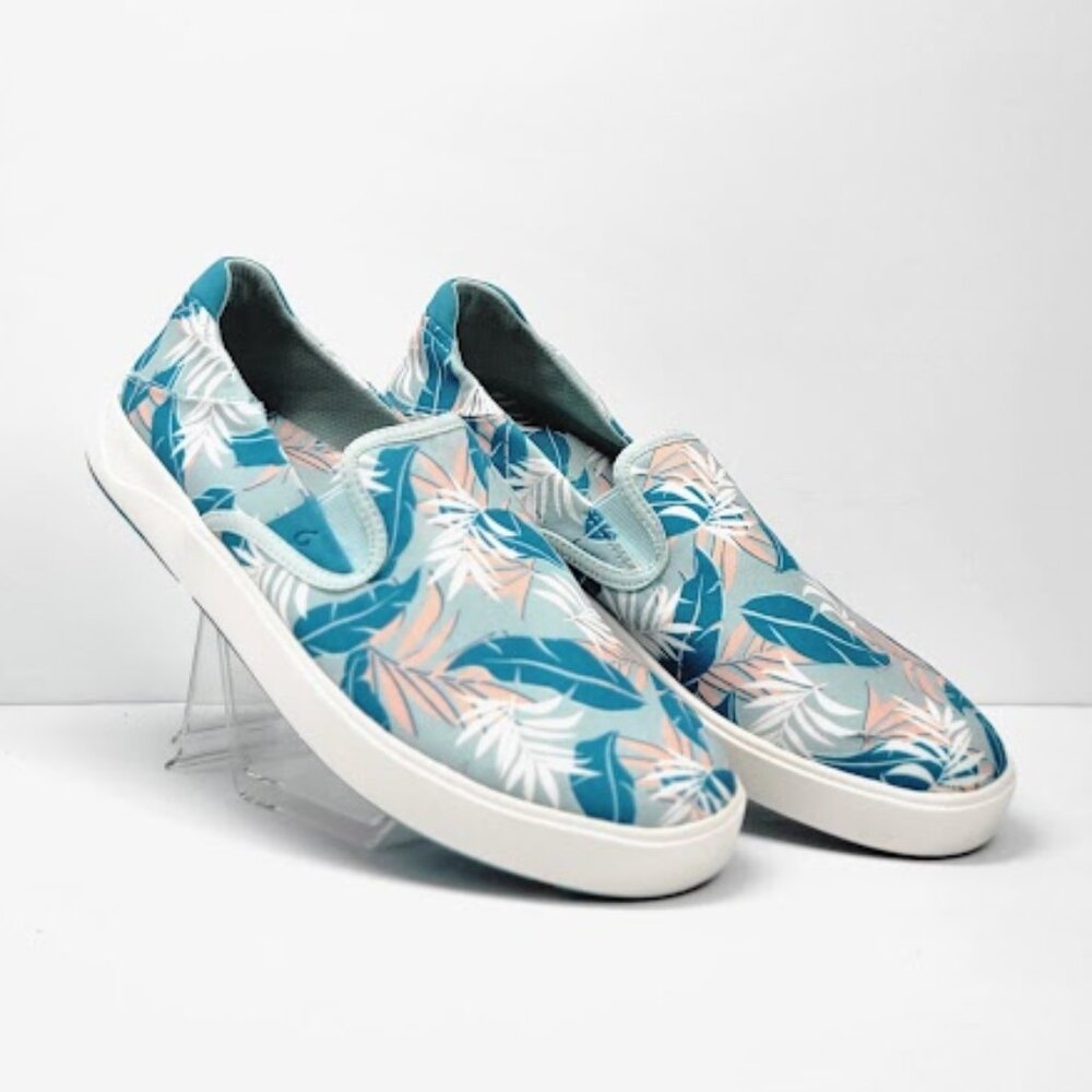 OLUKAI MEN'S lae'ahi Pa'l slip-on sneakers print palms blue Sz 11.5 NEW